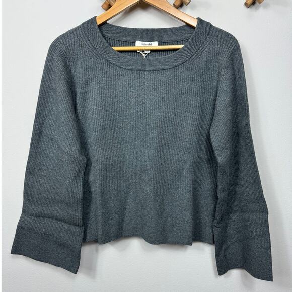 New Splendid Rumi Rib Knit Cotton Sweater in Heather Charcoal Women's Size L - Picture 2 of 9